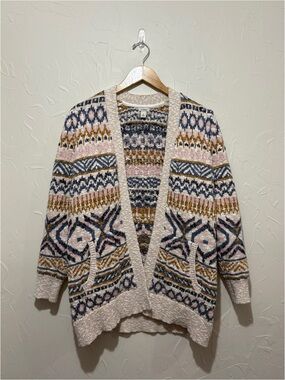 LL Bean fair isle thick knit 100% cotton cardigan sweater (large)